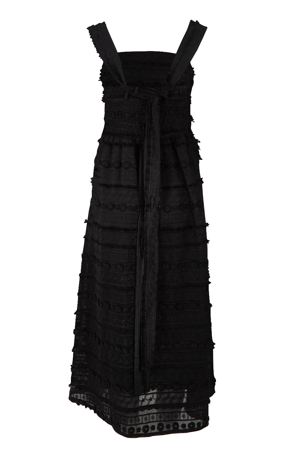 Product shot of the Sierra Lyocell Blend Lace Dress in colour Black (Black), from the back