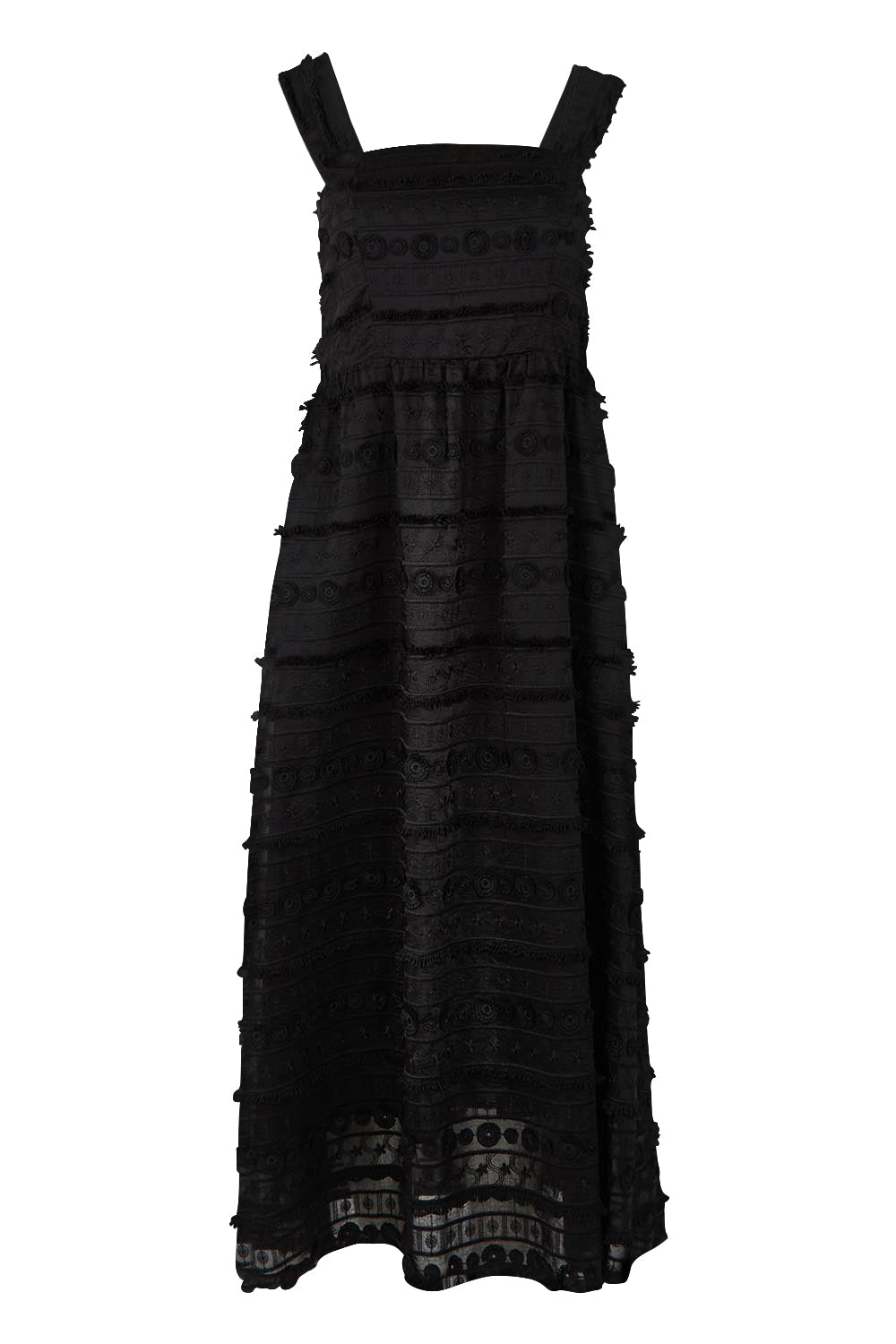 Product shot of the Sierra Lyocell Blend Lace Dress in colour Black (Black), from the front