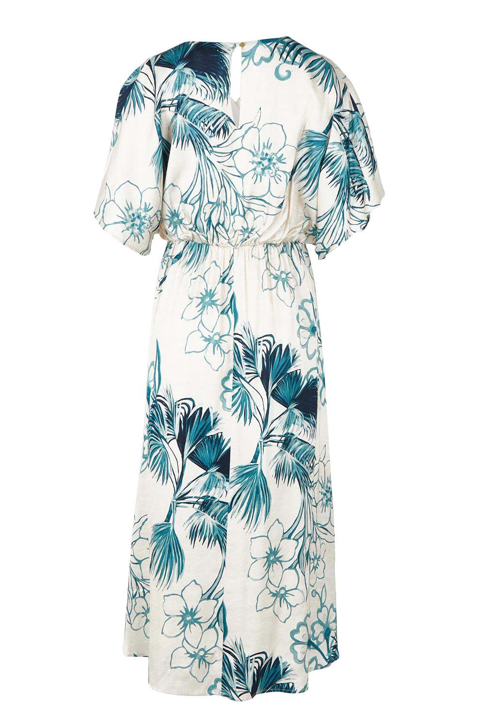Product shot of the Solstice Palms Midi Dress in colour Palm (Blue), from the back