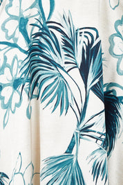 Product shot of the Solstice Palms Midi Dress in colour Palm (Blue), detail