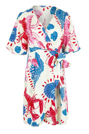 Product shot of the Soleil Wrap Dress in colour Lobster, from the front