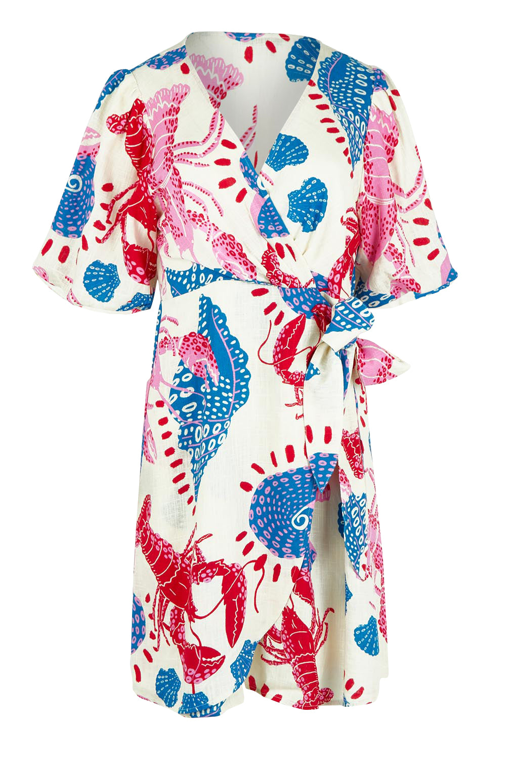 Product shot of the Soleil Wrap Dress in colour Lobster, from the front