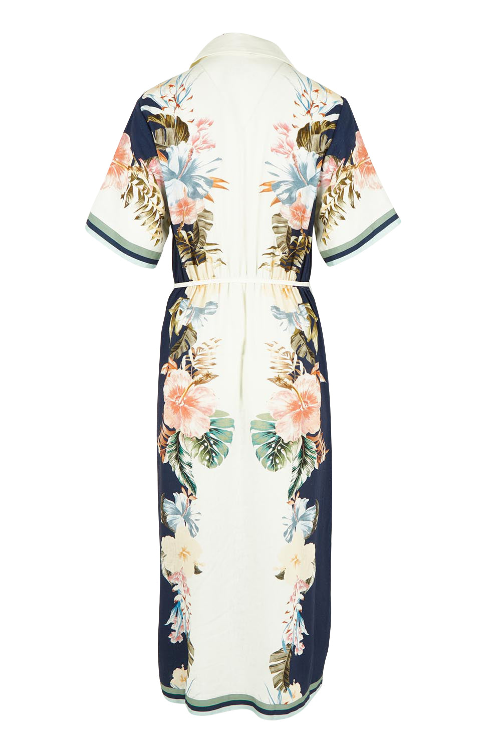 Product shot of the Solara Linen Blend Shirt Dress in colour Navy (Blue), from the back