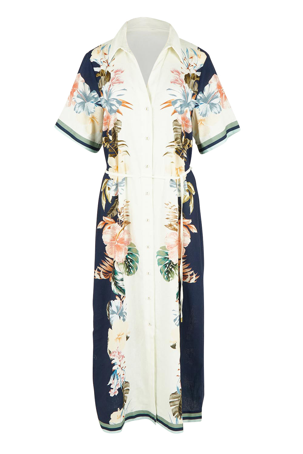 Product shot of the Solara Linen Blend Shirt Dress in colour Navy (Blue), from the front