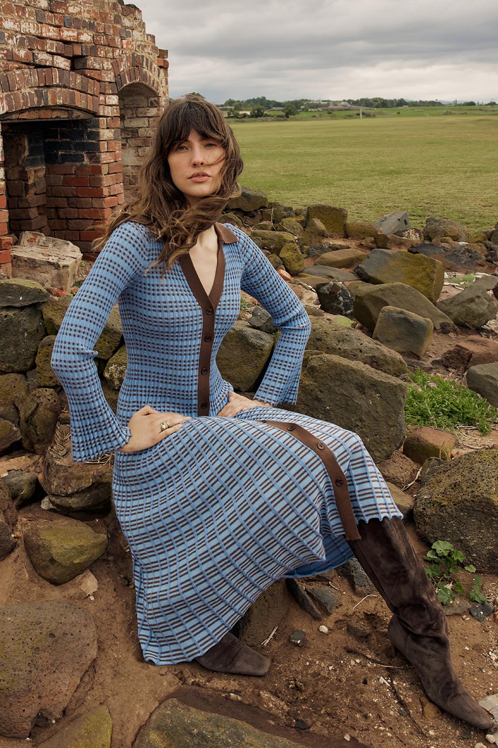 Nesta Check Knit Dress – Blue