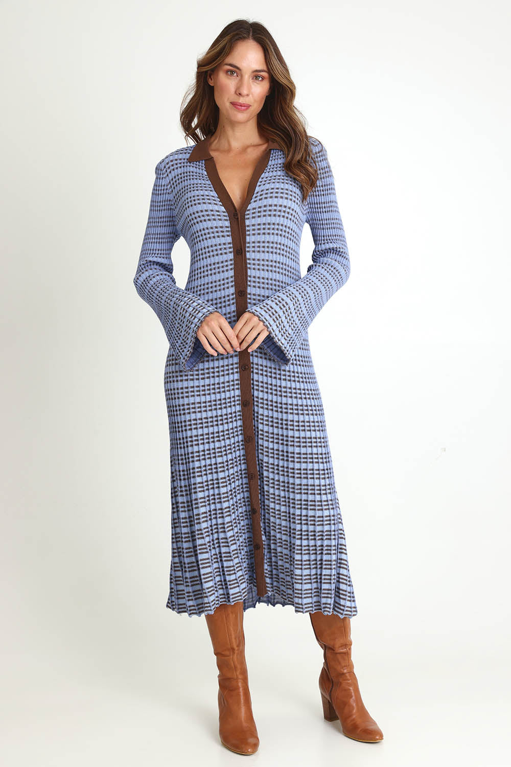 Nesta Check Knit Dress – Blue