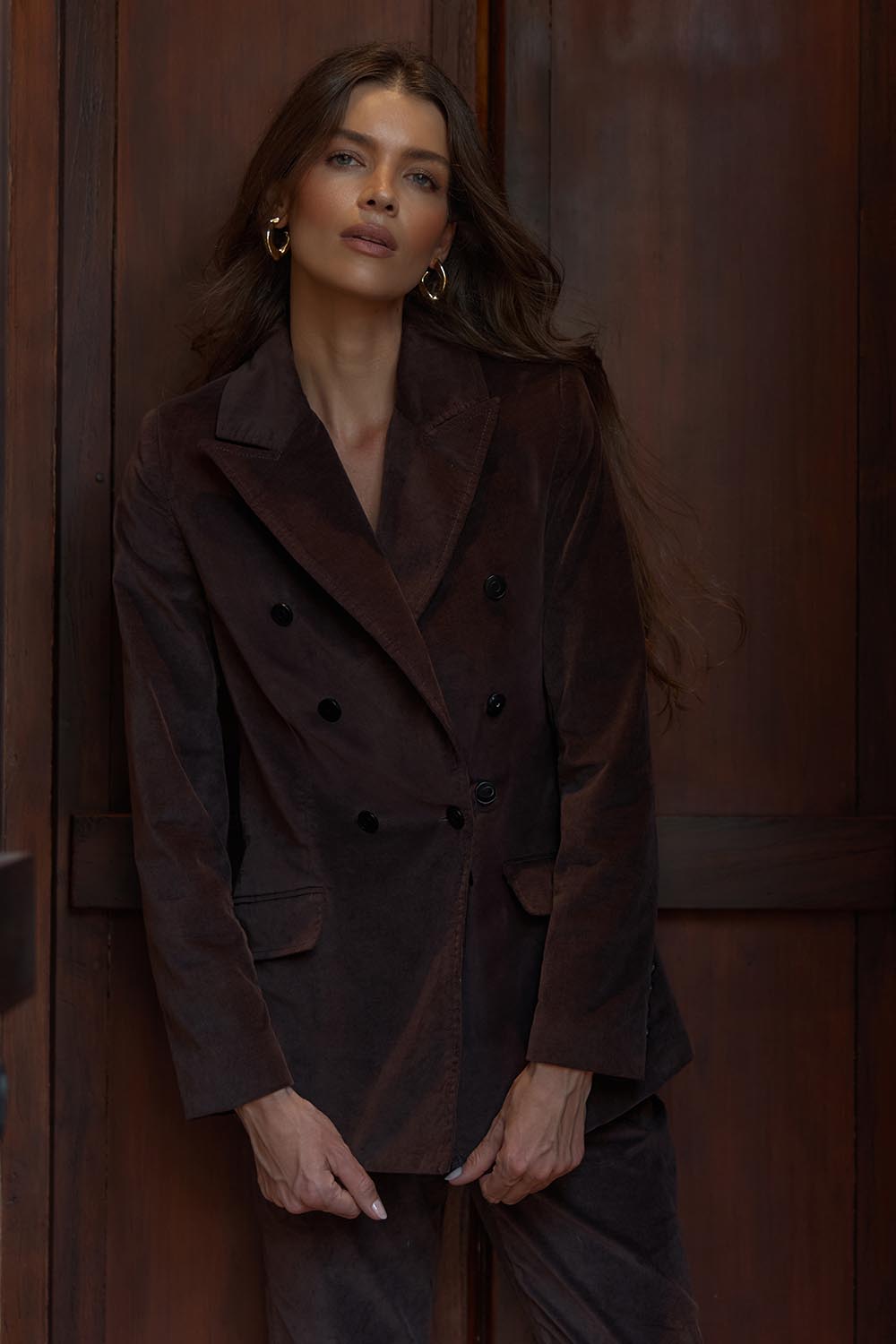 Rhea Velvet Blazer – Chocolate