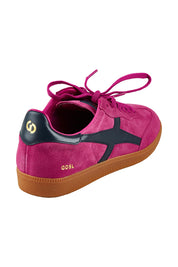 Product shot of the 2001 Crossroads Suede Sneaker in colour Crimsonavy (Pink), from the back