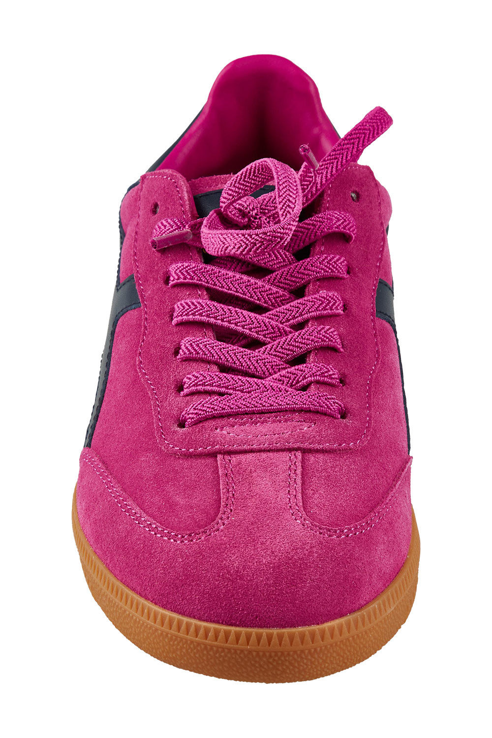 Product shot of the 2001 Crossroads Suede Sneaker in colour Crimsonavy (Pink), detail