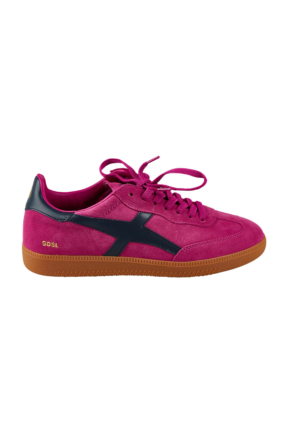 Product shot of the 2001 Crossroads Suede Sneaker in colour Crimsonavy (Pink), from the front