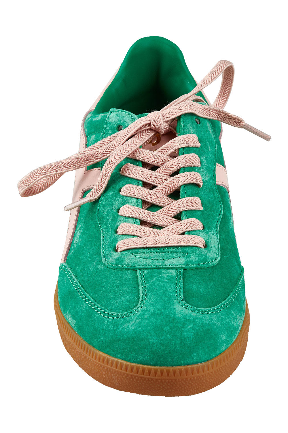 Product shot of the 2001 Crossroads Suede Sneaker in colour Pinepink (Green), detail