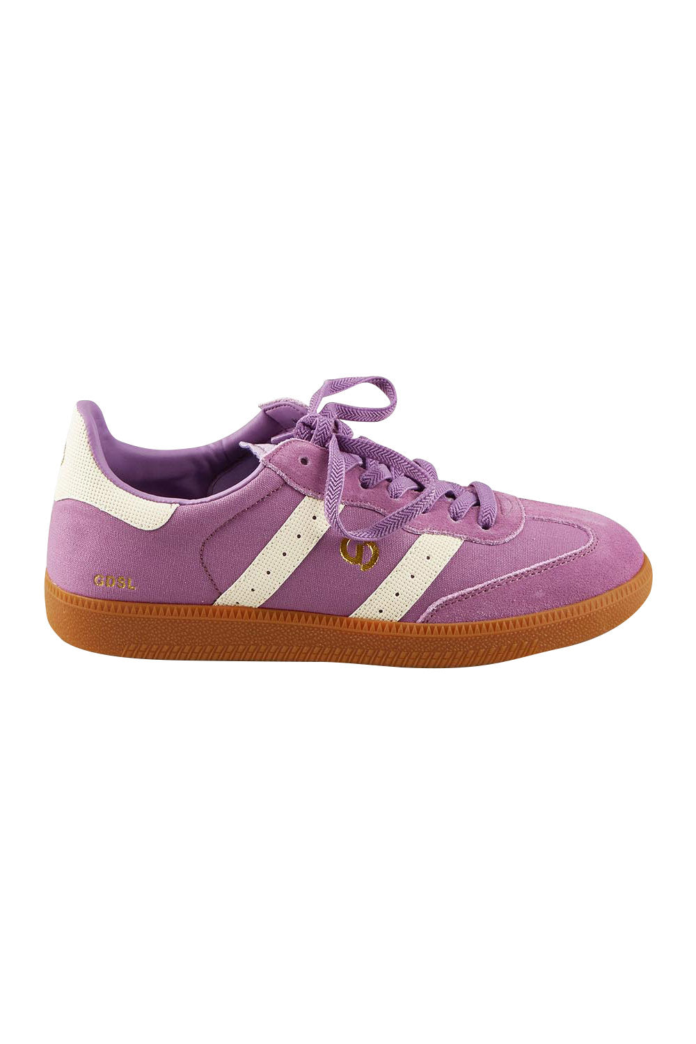 Product shot of the 2001 Parallel Suede Canvas Sneaker in colour Lavender (Purple), from the front