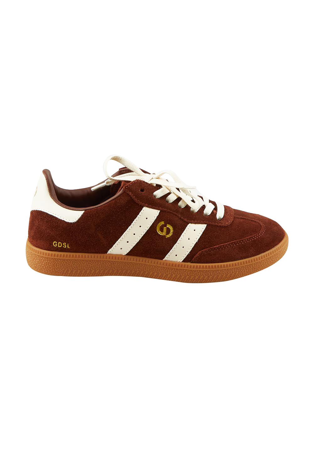 Product shot of the 2001 Parallel Suede Sneaker in colour Coffeeivor, from the front