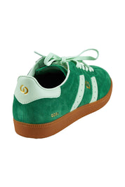 Product shot of the 2001 Parallel Suede Sneaker in colour Greenmint (Green), from the back