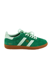 Product shot of the 2001 Parallel Suede Sneaker in colour Greenmint (Green), from the front