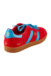 Product shot of the 2001 Parallel Suede Sneaker in colour Melonblue (Red), from the back