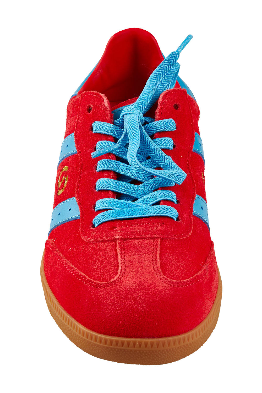 Product shot of the 2001 Parallel Suede Sneaker in colour Melonblue (Red), detail