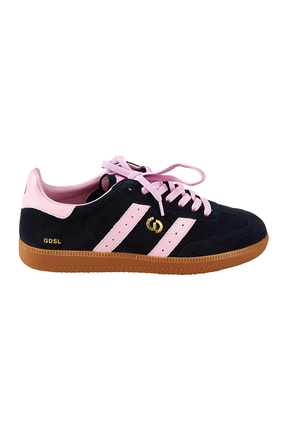 Product shot of the 2001 Parallel Suede Sneaker in colour Navypink (Blue), from the front