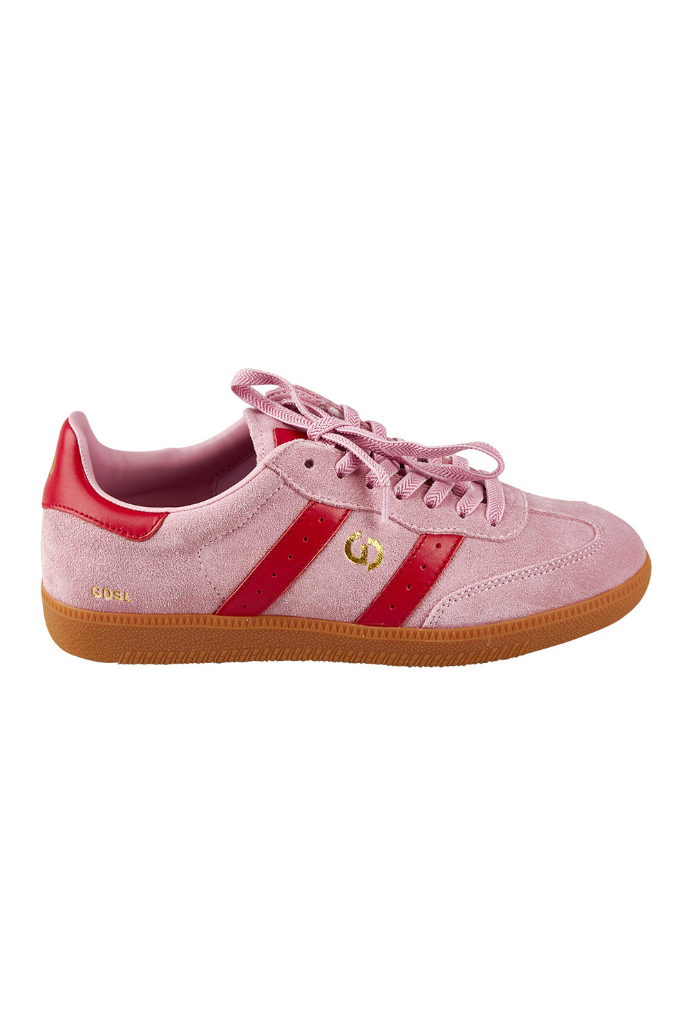 Product shot of the 2001 Parallel Suede Sneaker in colour Pinkred (Pink), from the front