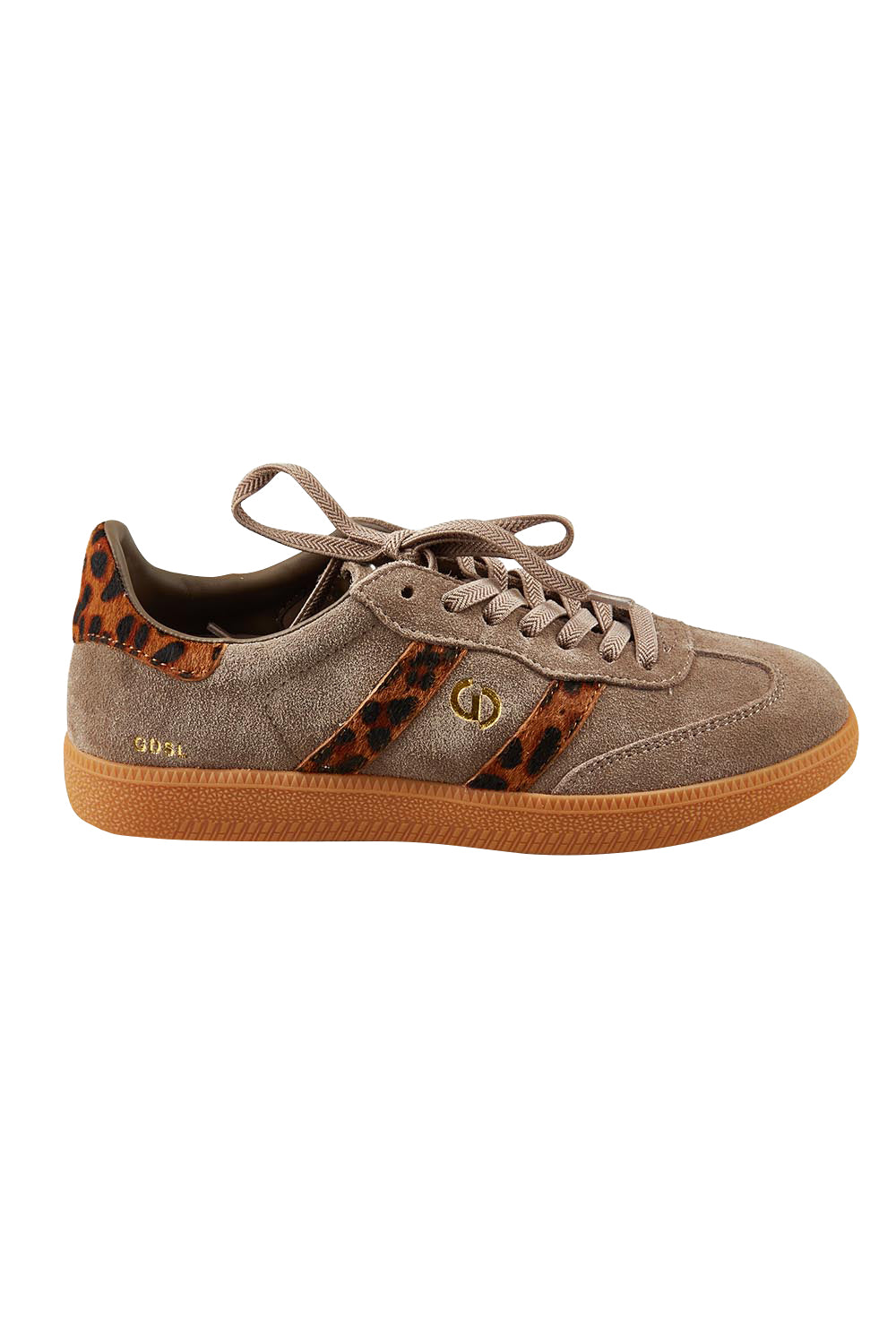Product shot of the 2001 Parallel Suede Sneaker in colour Walleopard, from the front