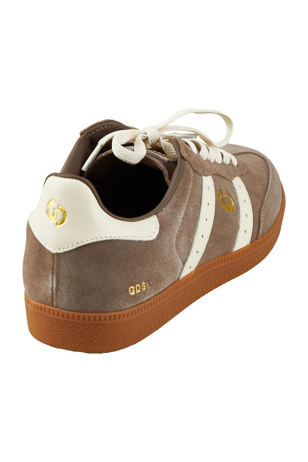 Product shot of the 2001 Parallel Suede Sneaker in colour Walnutivor, from the back