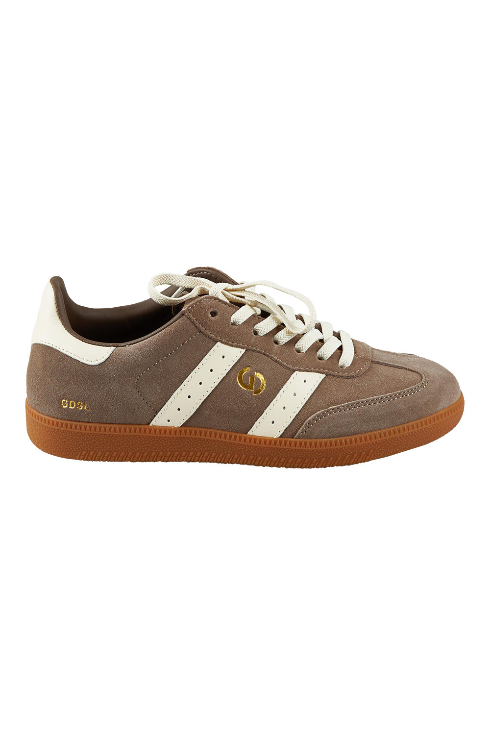 Product shot of the 2001 Parallel Suede Sneaker in colour Walnutivor, from the front