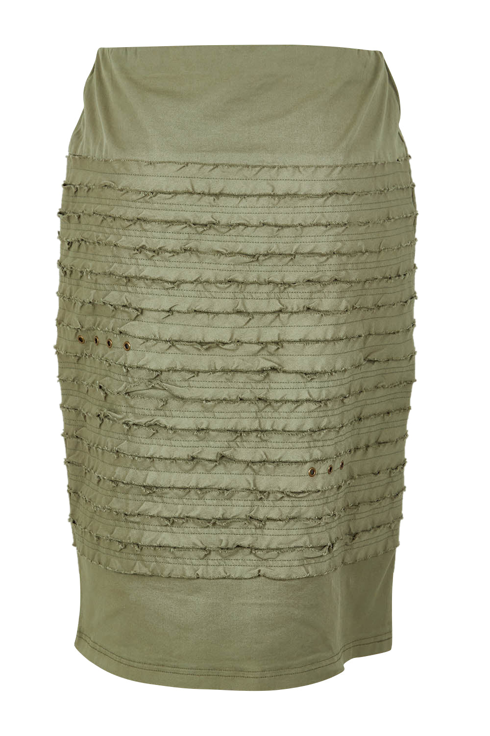 Product shot of the Cotton Twill Skirt in colour Khaki (Green), from the back
