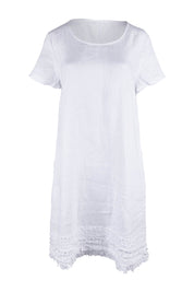 Product shot of the Frilled Hem Linen Dress in colour White (White), from the front
