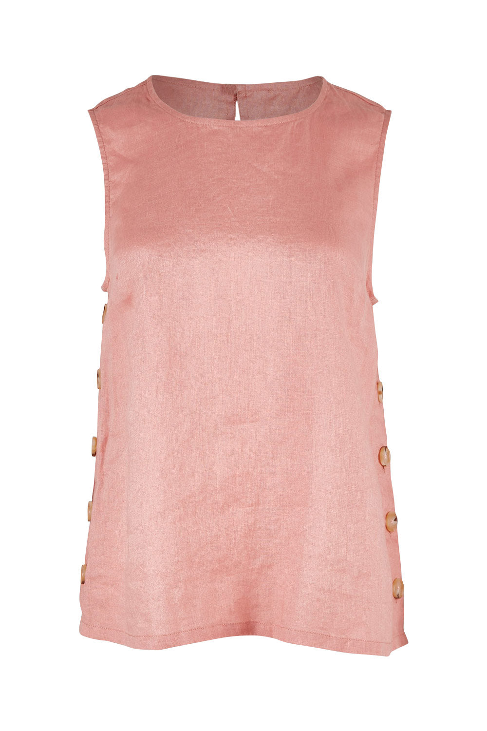 Product shot of the Side Button Cami in colour Mango (Pink), from the front