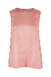 Product shot of the Side Button Cami in colour Mango (Pink), from the front
