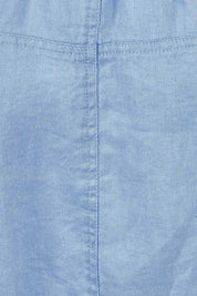 Product shot of the Frill Hem Pull On Linen Skirt in colour Denim (Blue), detail