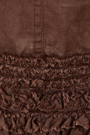 Product shot of the Frill Hem Pull On Linen Skirt in colour Koko, detail