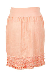 Product shot of the Frill Hem Pull On Linen Skirt in colour Mandarine, from the back