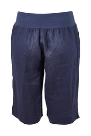 Product shot of the Pull On Linen Short in colour Marine (Blue), from the back