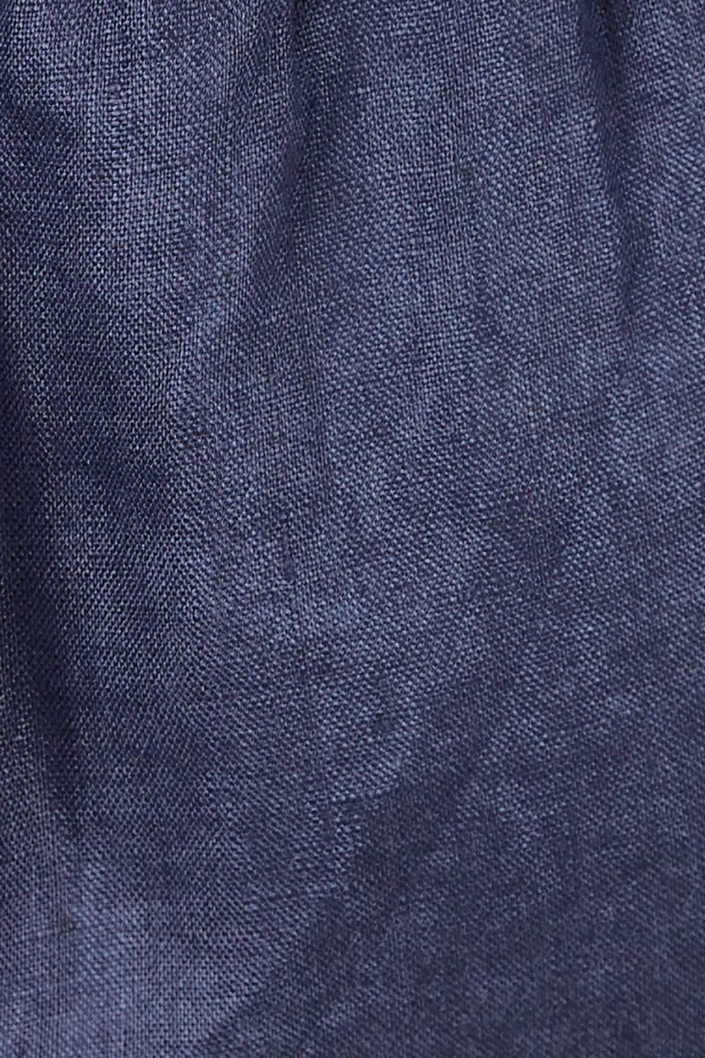 Product shot of the Pull On Linen Short in colour Marine (Blue), detail