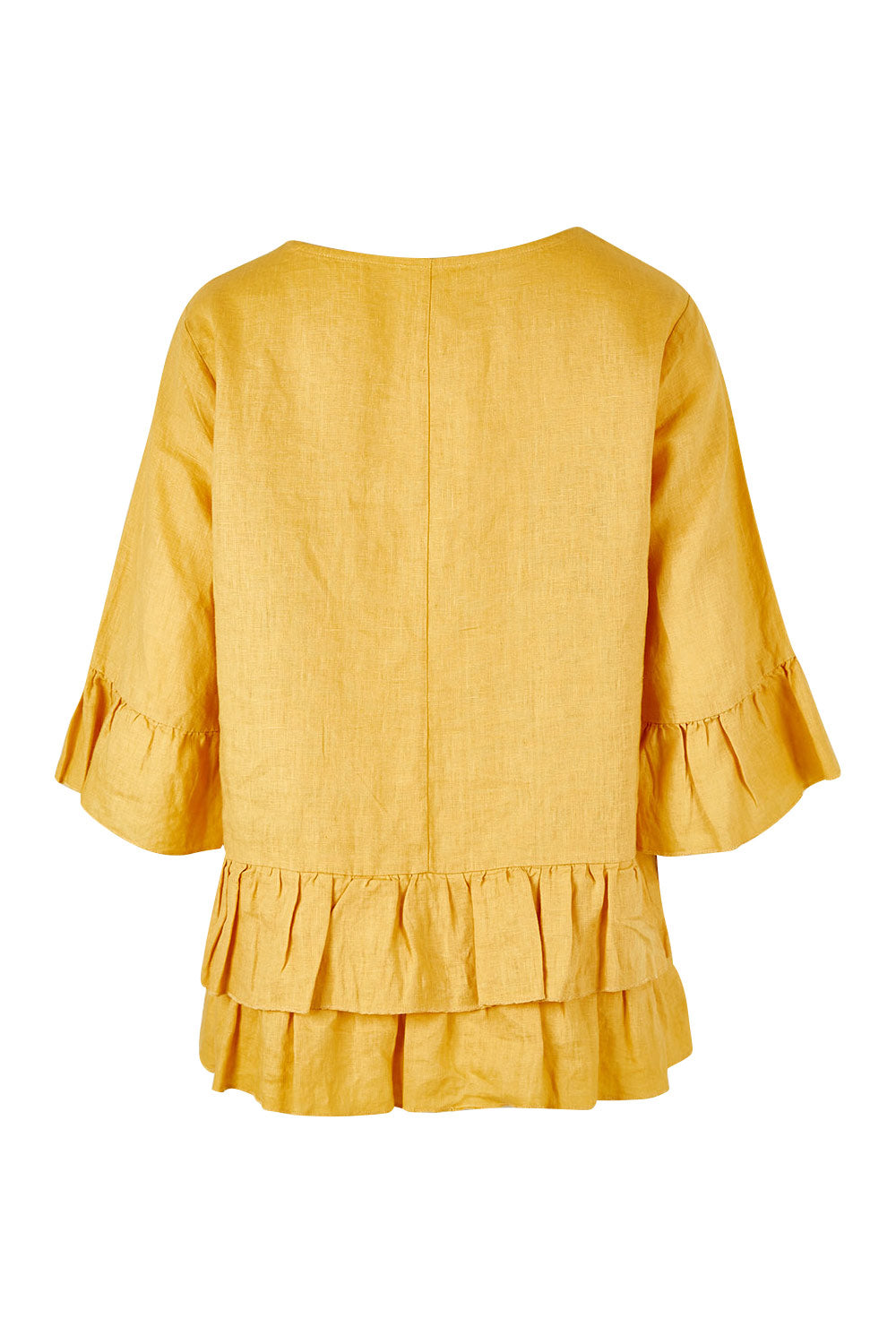 Product shot of the Frilled Hem Top in colour Gold, from the back
