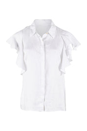 Product shot of the Ruffle Sleeve Shirt in colour White (White), from the front
