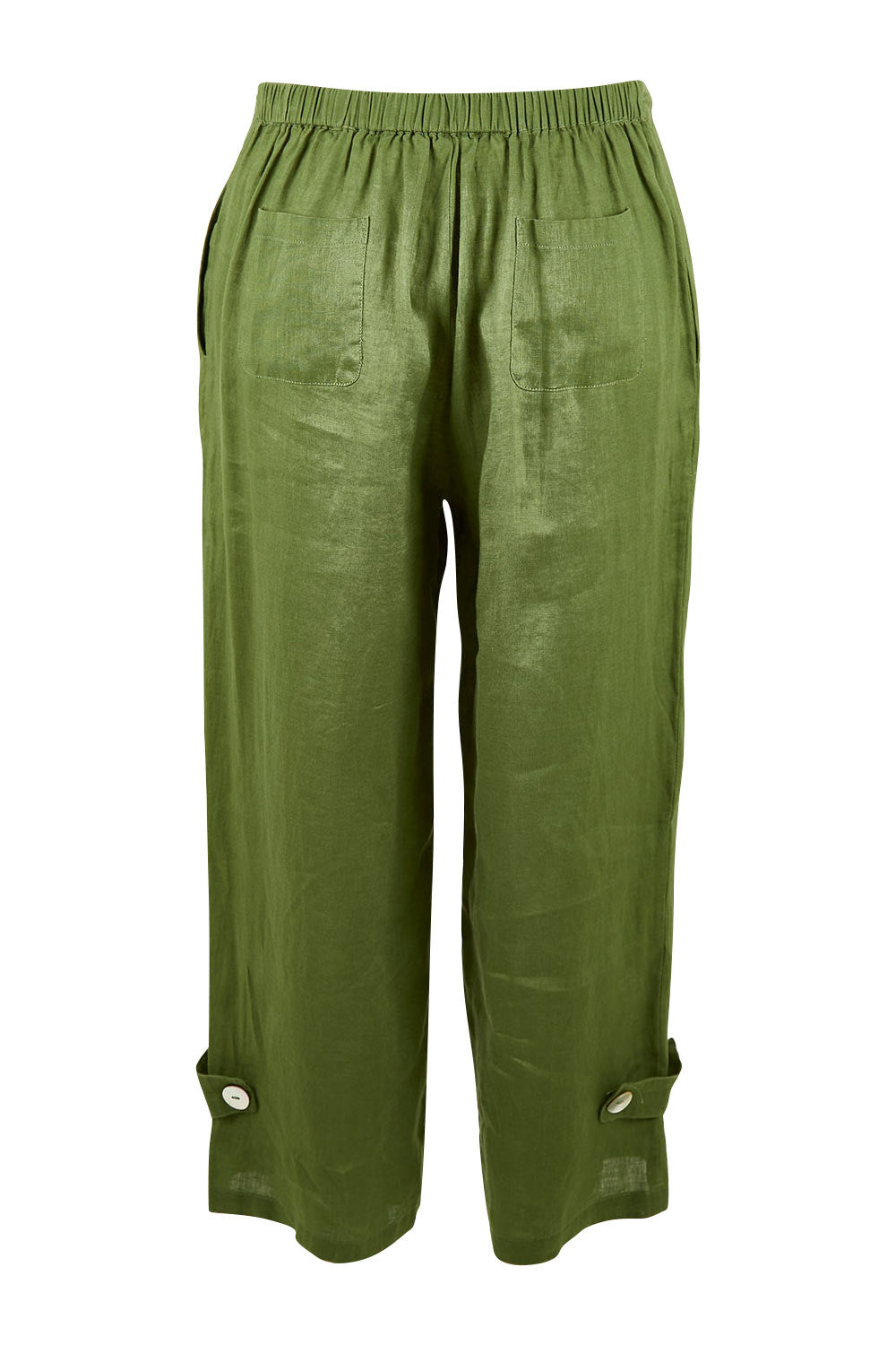 Product shot of the Side Button Pant in colour Green (Green), from the back