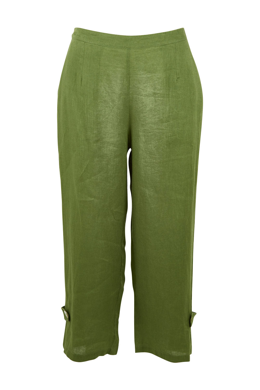Product shot of the Side Button Pant in colour Green (Green), from the front