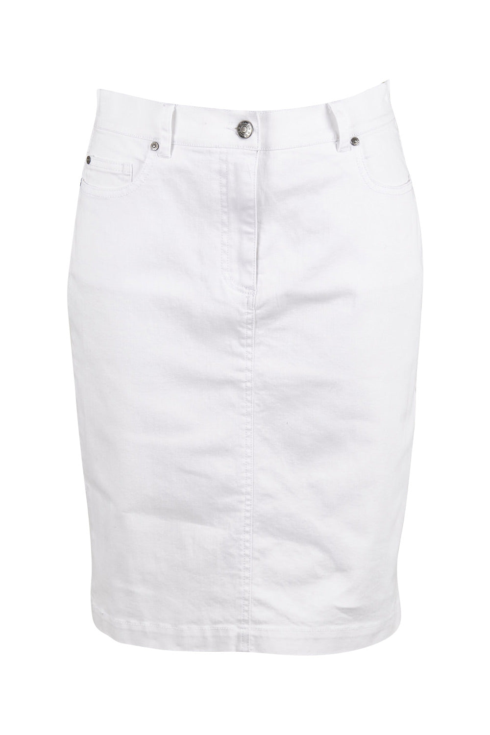 Product shot of the Miracle Denim Skirt in colour White (White), from the front