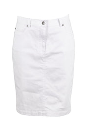 Product shot of the Miracle Denim Skirt in colour White (White), from the front