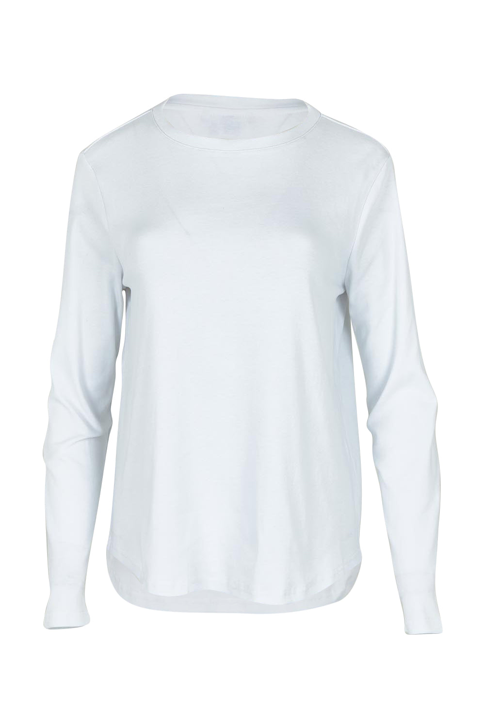 Product shot of the Crew Neck Long Sleeve Cotton Top in colour White (White), from the front