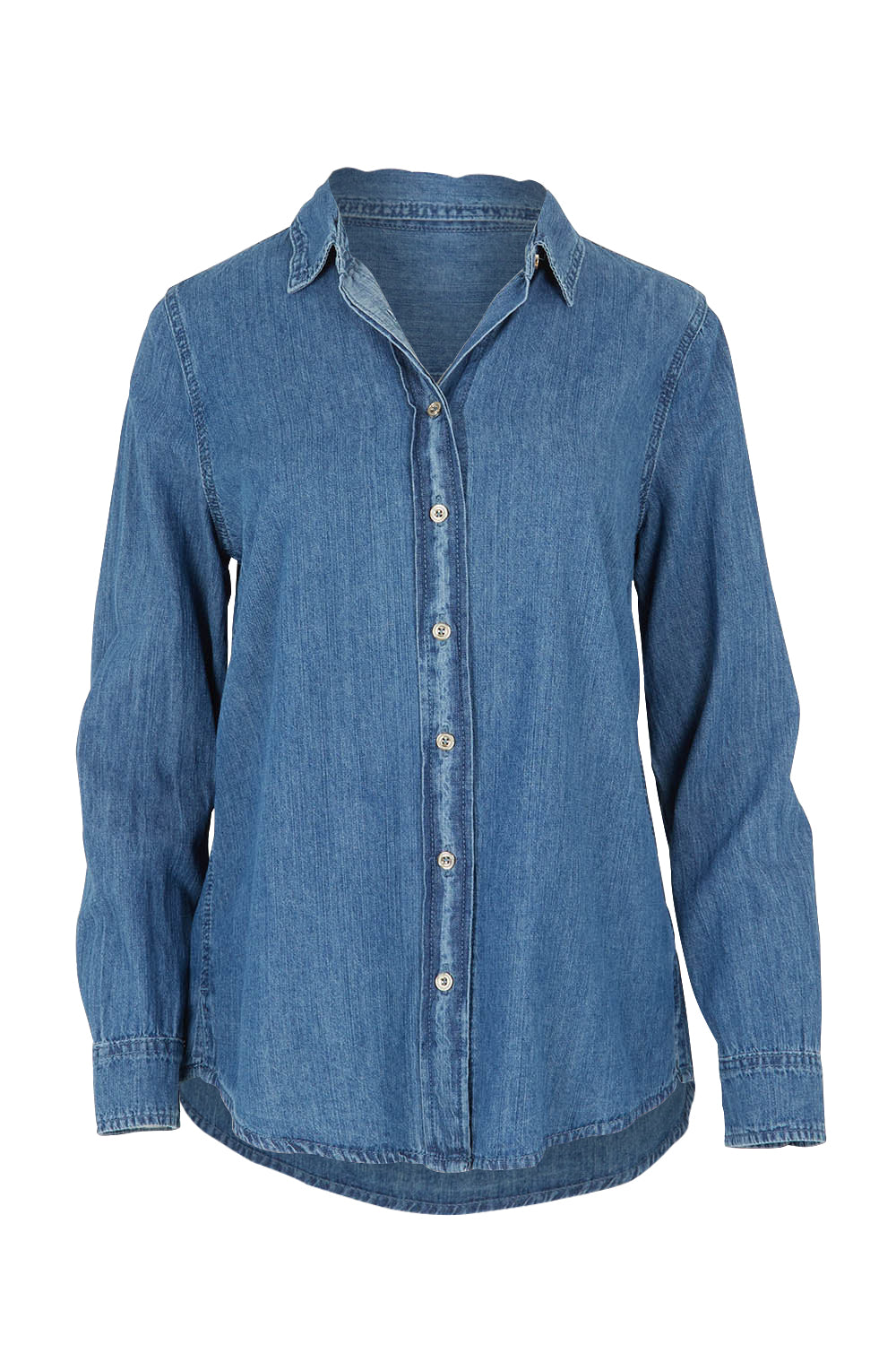 Product shot of the Denim Shirt in colour Denim (Blue), from the front