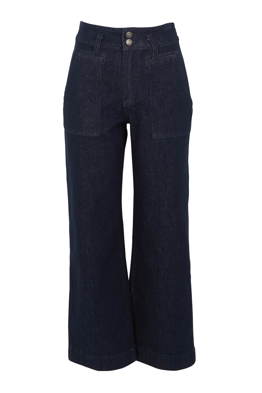 Product shot of the Hudson Wide Leg Jean in colour Darkdenim (Blue), from the front