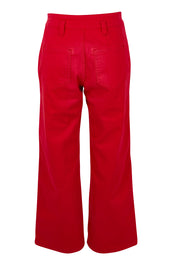 Product shot of the Hudson Wide Leg Jean in colour Red (Red), from the back