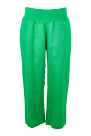 Product shot of the Classic Wide Leg Linen Pant in colour Emerald (Green), from the front