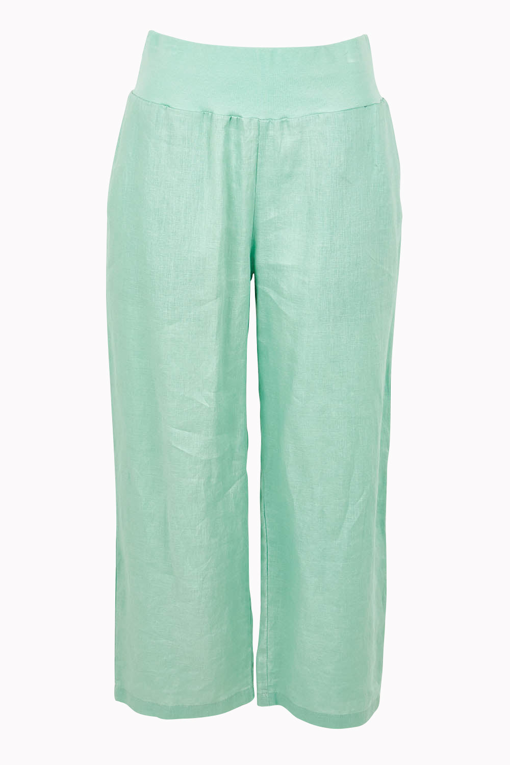 Product shot of the Classic Wide Leg Linen Pant in colour Mint (Green), from the front
