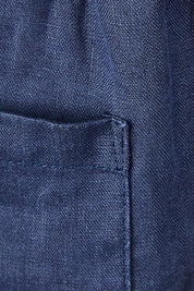 Product shot of the Classic Wide Leg Linen Pant in colour Navy (Blue), detail