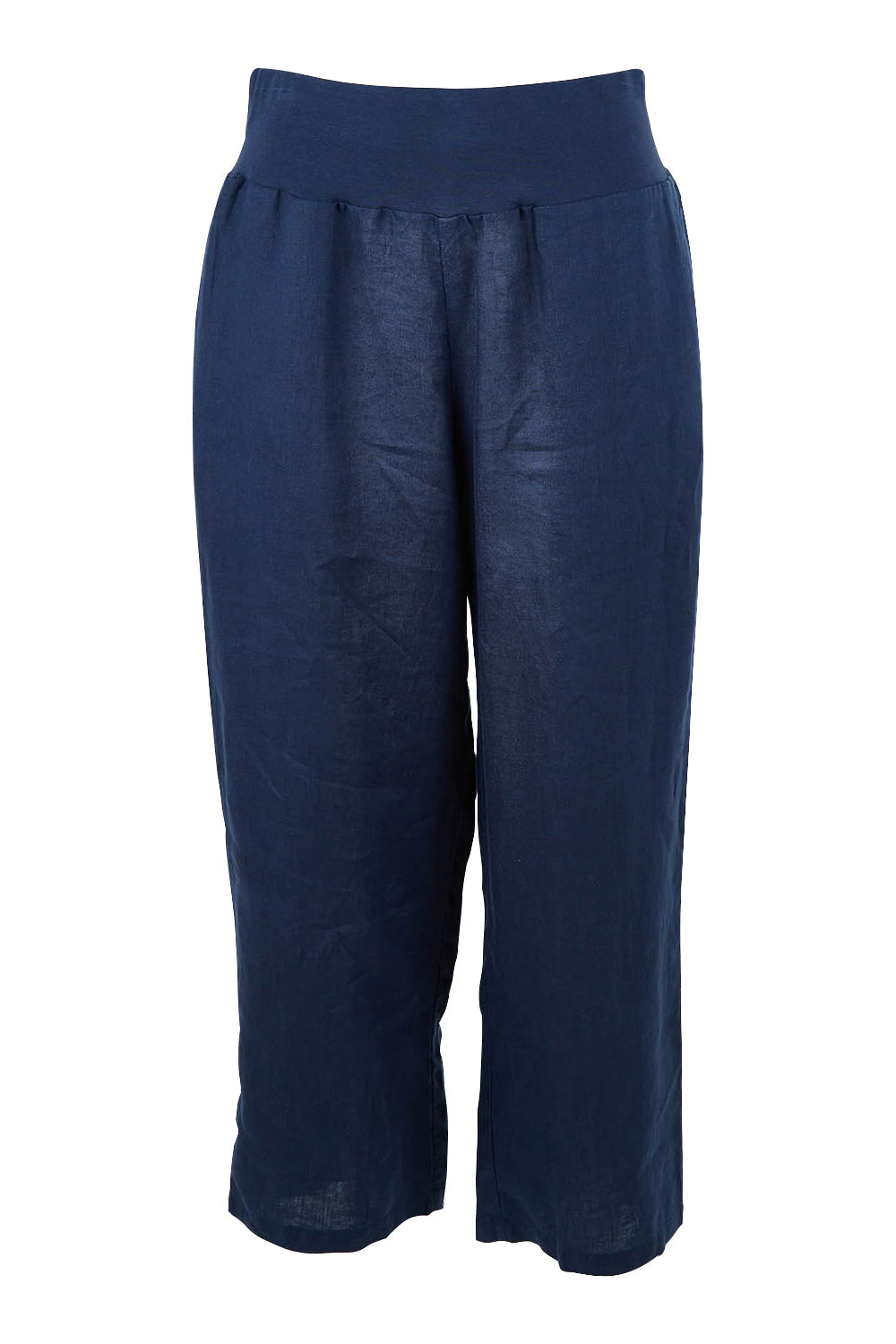 Product shot of the Classic Wide Leg Linen Pant in colour Navy (Blue), from the front