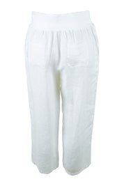 Product shot of the Classic Wide Leg Linen Pant in colour White (White), from the back